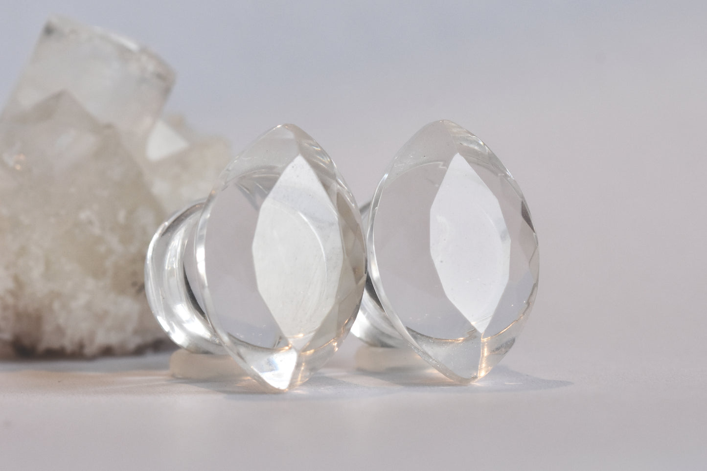 7/16" Double Flare Clear Quartz Marquise Cut Plugs - Pair-Tawapa-