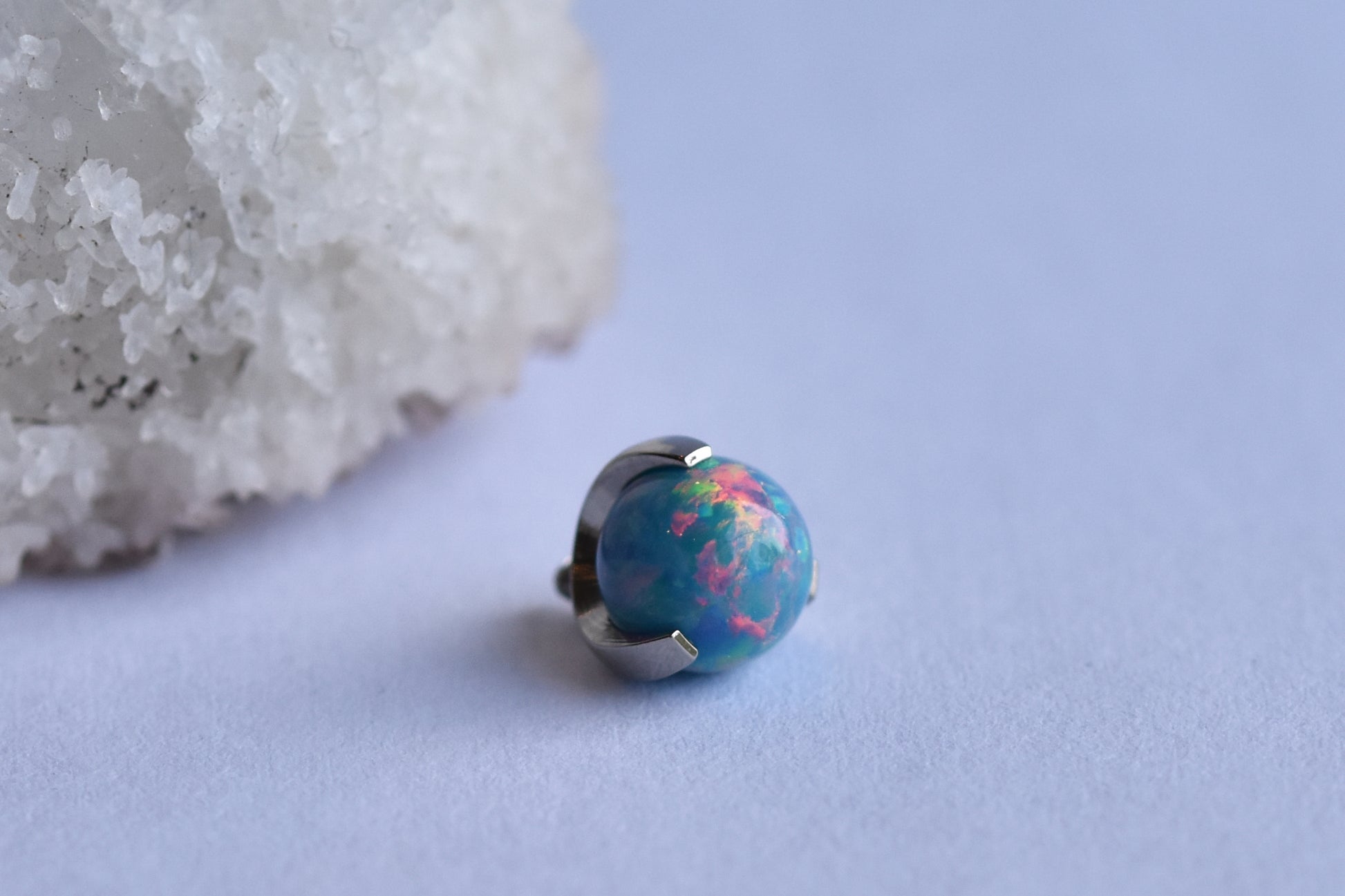 Claw Set End - Synthetic Opal - Threaded End Only-body jewelry-Anatometal-3mm-White #17-