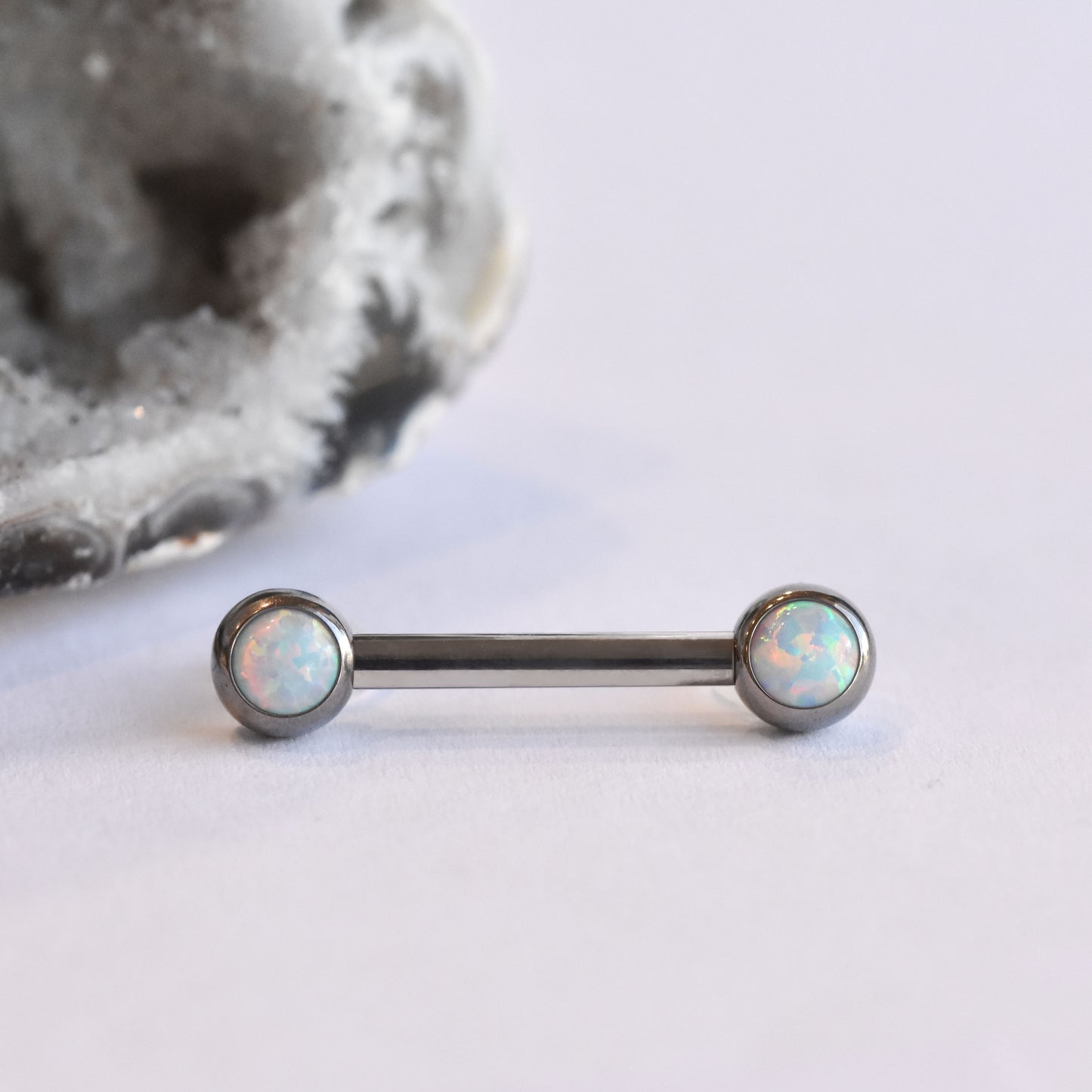 Side-Set Bezel End - Synthetic White Opal - Pressure Fit End Only-body jewelry-Neometal-