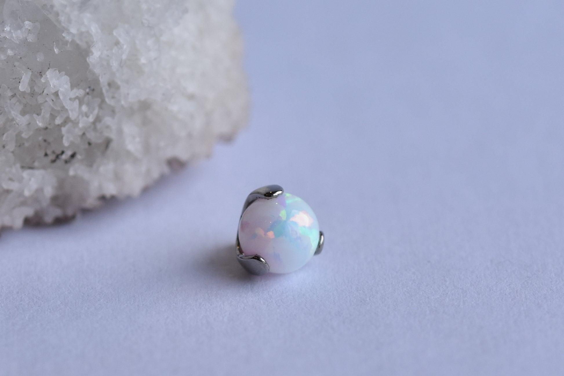 Claw Set End - Synthetic Opal - Threaded End Only-body jewelry-Anatometal-3mm-White #17-