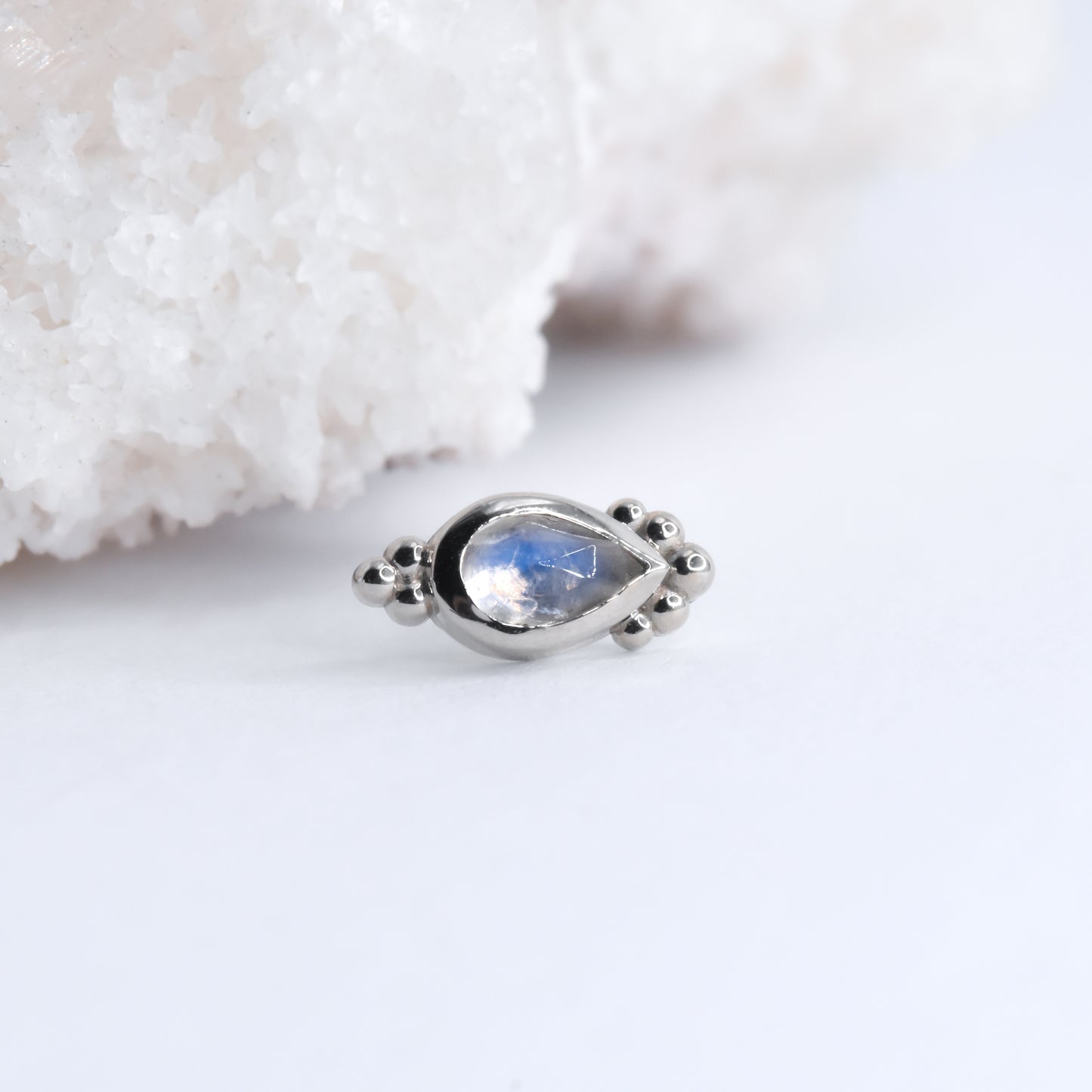 Amrit End - Rose Cut Moonstone - Pressure Fit End Only-Gold - Alchemy - Gem Ends - Pressure Fit - Amrit - White Gold-Alchemy Adornment-White Gold-