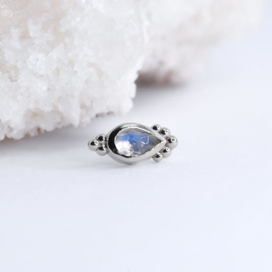 Amrit End - Rose Cut Moonstone - Pressure Fit End Only-Gold - Alchemy - Gem Ends - Pressure Fit - Amrit - White Gold-Alchemy Adornment-White Gold-