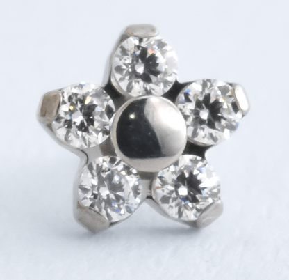 Titanium Flower End - CZ - Pressure Fit End Only-body jewelry-Neometal-Clear-