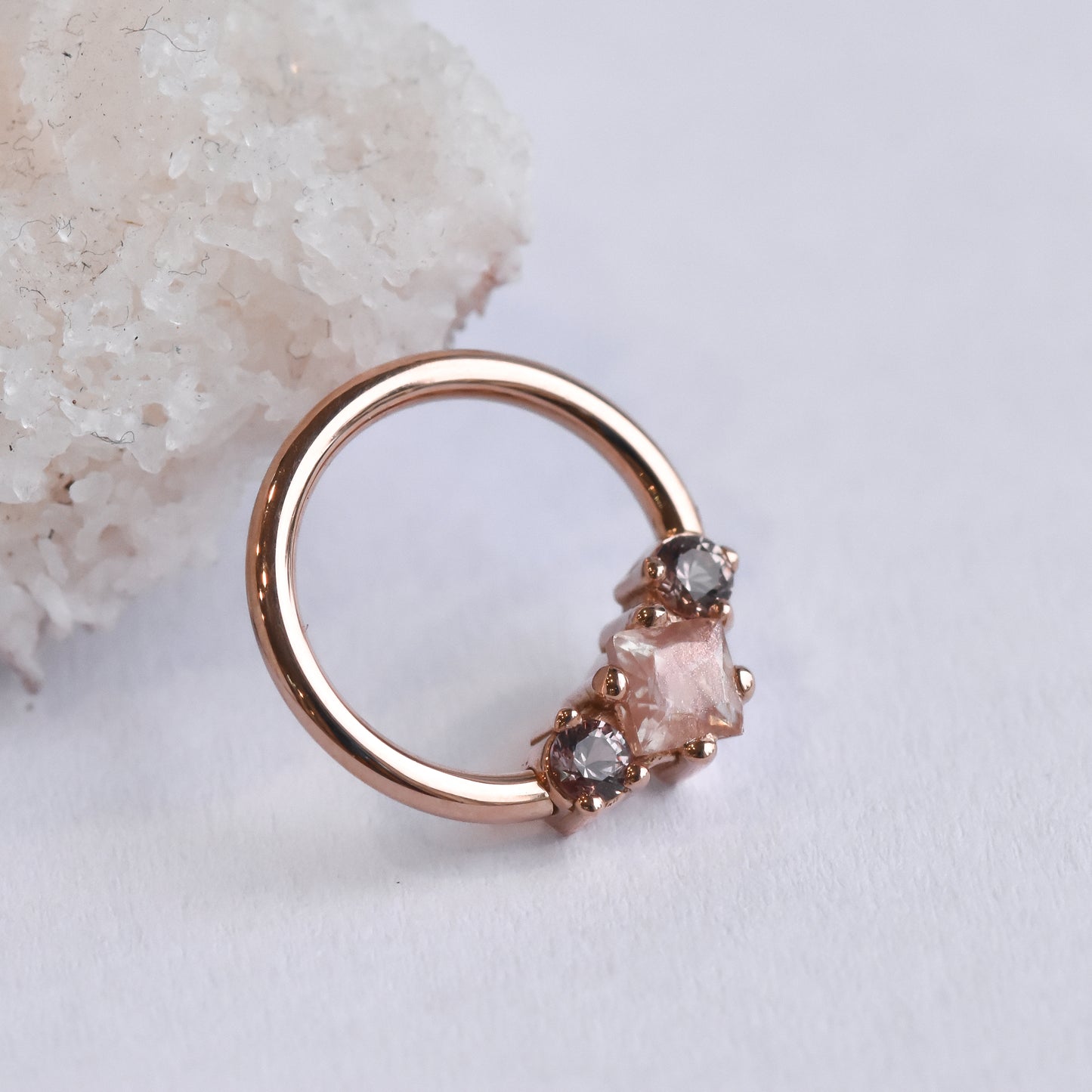 Princess Cut Ceri Ring - Genuine Oregon Sunstone/Padparadscha Sapphire-body jewelry-alchemy adornment-
