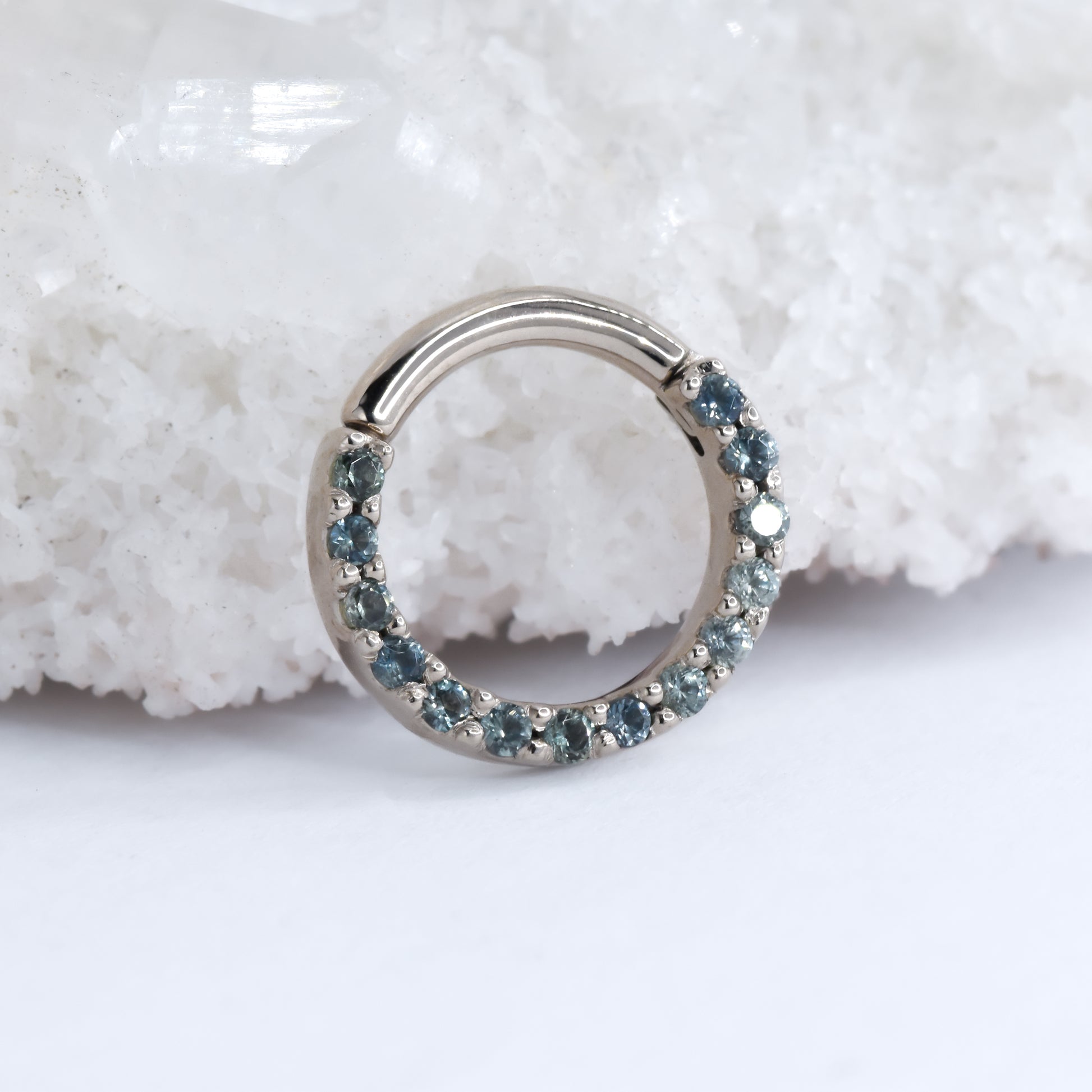 Hinged Gem Ring - Teal Grey Sapphire-body jewelry-alchemy adornment-
