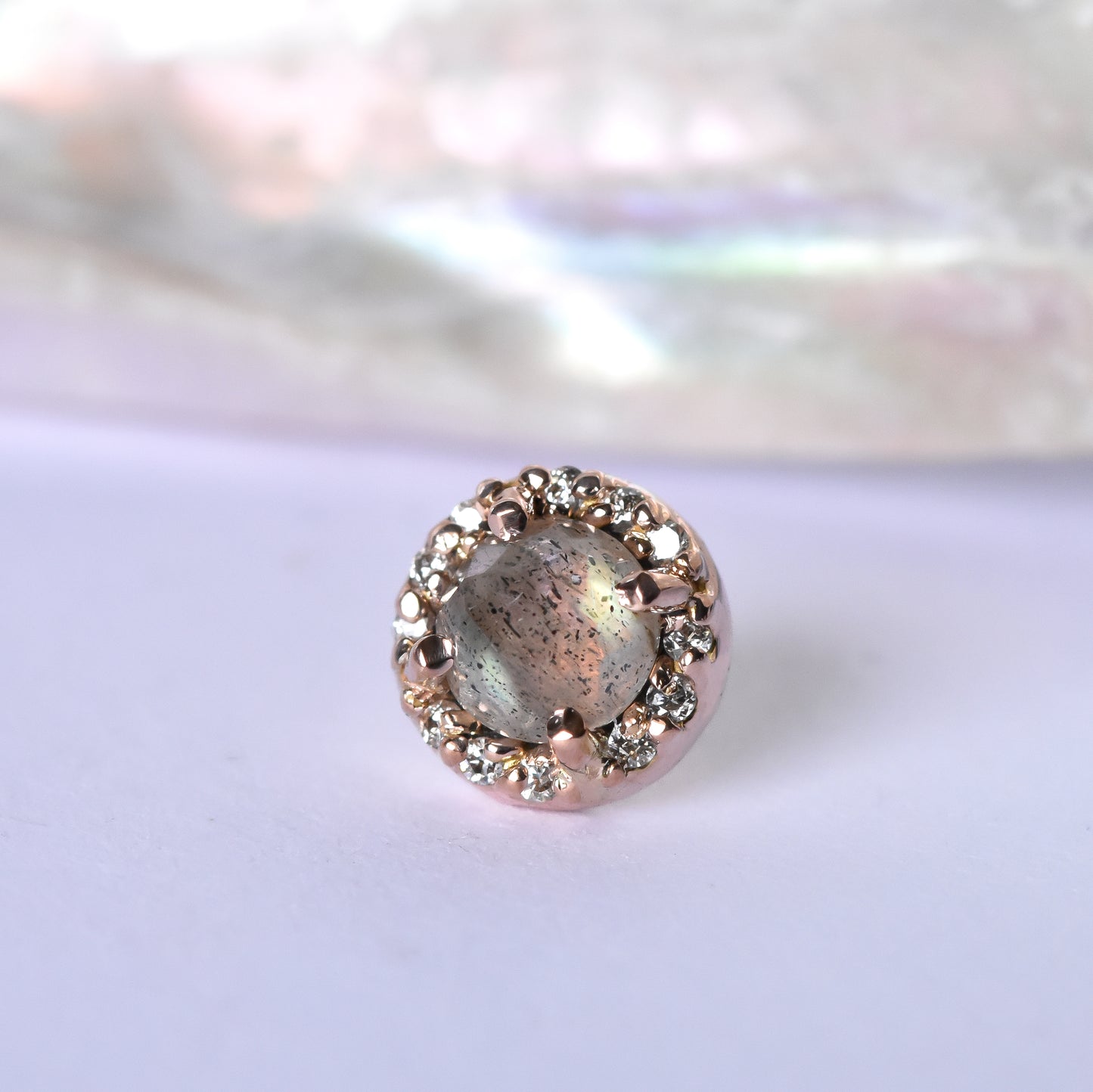 Halo End - Rose Cut Labradorite/White Sapphires - Pressure Fit End Only-body jewelry-Dusk Body Jewelry-