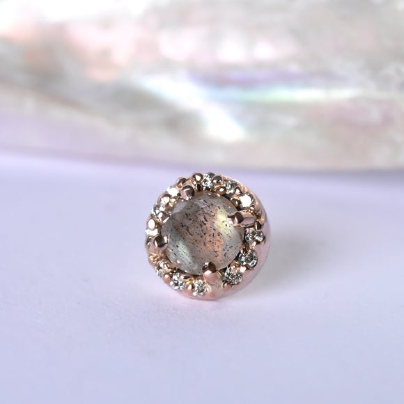 Halo End - Rose Cut Labradorite/White Sapphires - Pressure Fit End Only