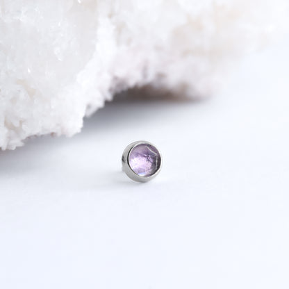 3mm Bezel - Rose Cut Lilac Amethyst - Pressure Fit End Only-body jewelry-Alchemy Adornment-White gold-