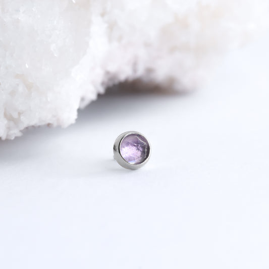 3mm Bezel - Rose Cut Lilac Amethyst - Pressure Fit End Only-body jewelry-Alchemy Adornment-White gold-