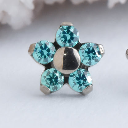 Titanium Flower End - CZ - Pressure Fit End Only-body jewelry-Neometal-Mint Green-
