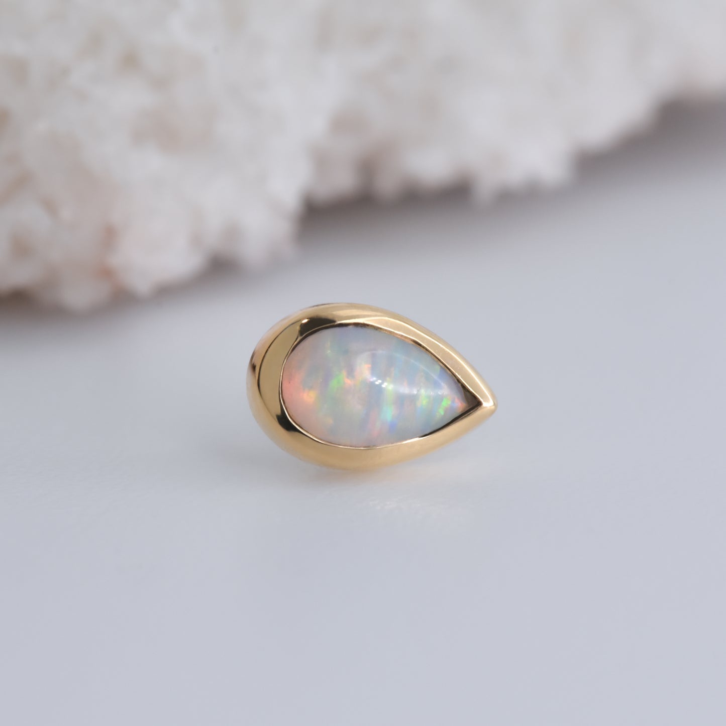 Pear End - G. Australian Opal - Pressure Fit End Only-Gold - Alchemy - Gem Ends - Pressure Fit - Pear Bezel - Yellow Gold-Alchemy Adornment-