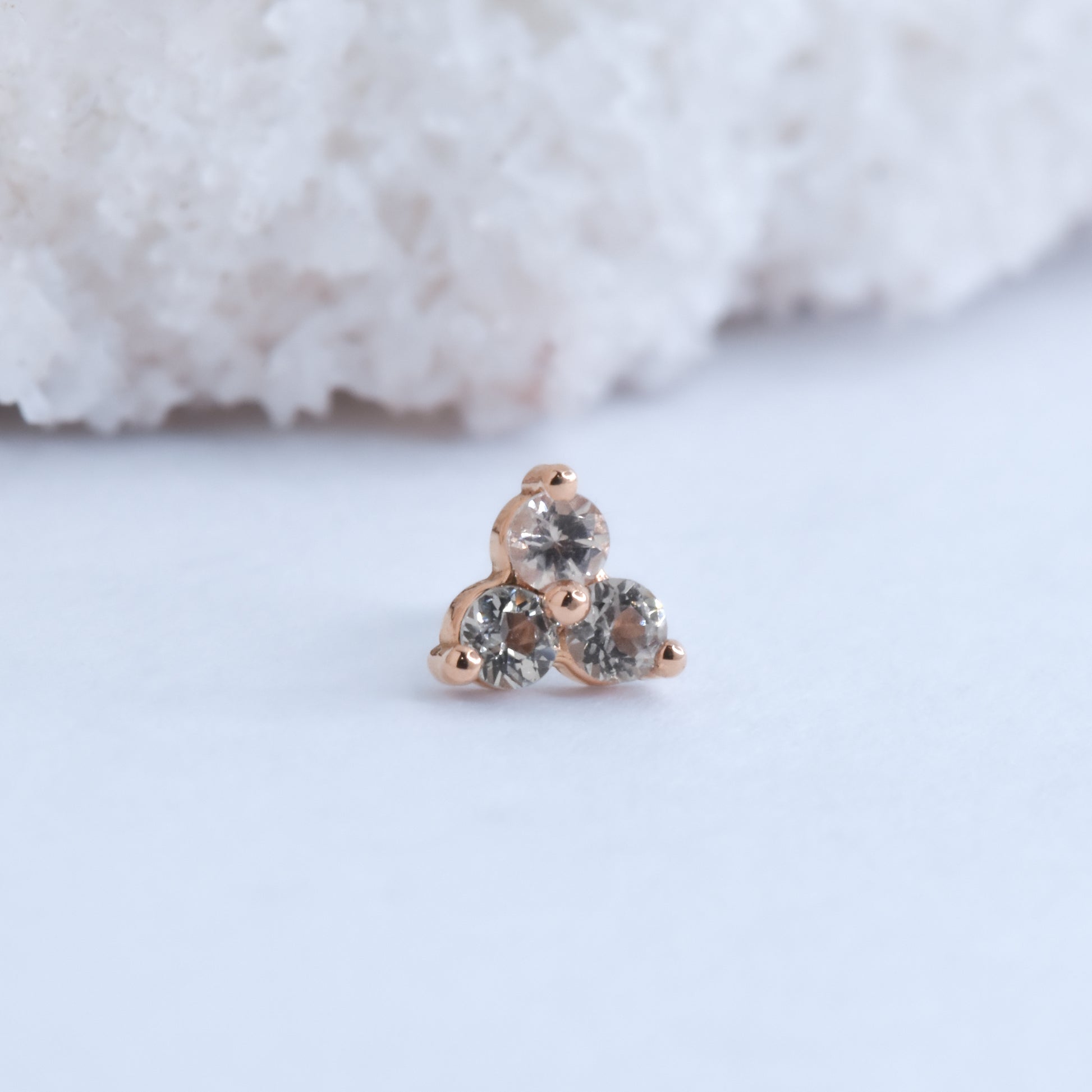 2mm Trinity End - Grey Spinel - Pressure Fit End Only-Gold - Alchemy - Gem Ends - Pressure Fit - Trinity - Rose Gold-Alchemy Adornment-Rose Gold-