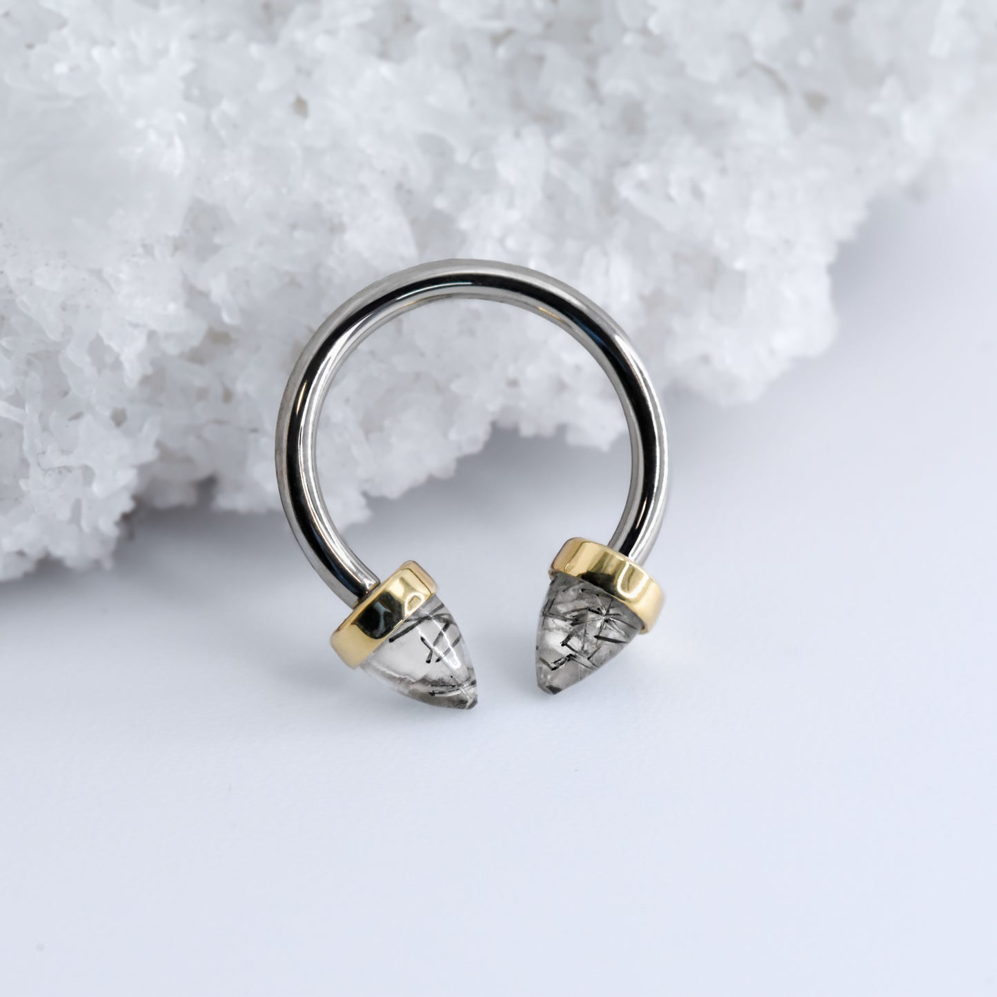 16g Bullet Cut Bezel End - Tourmalated Quartz - Threaded End Only - Optional Add on Circular Barbell-Gold - Anatometal - Ends - Gemmed Ends - Threaded - Yellow Gold-Anatometal-