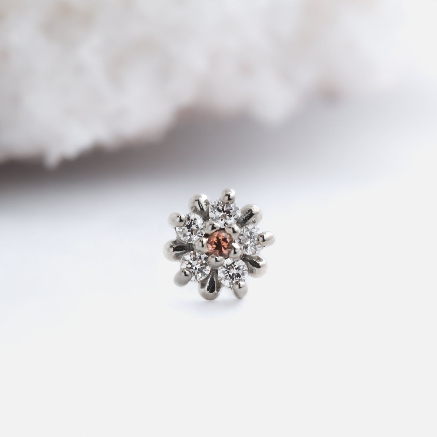 Arya Star End - Genuine Diamond/Padparadscha Sapphire - Pressure Fit End Only