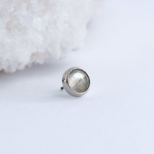 Bezel End - Rose Cut Labradorite - End Only-body jewelry-Alchemy Adornment-Yellow Gold-14g Threaded-