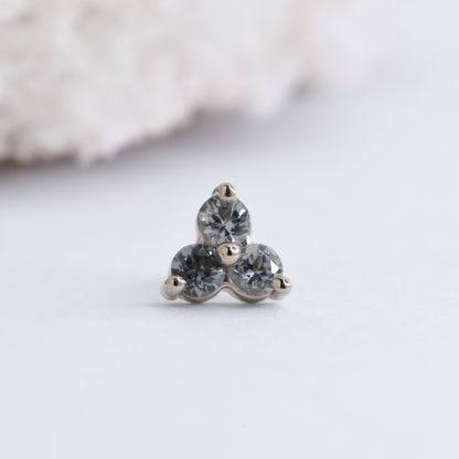 2mm Trinity End - Grey Spinel - Pressure Fit End Only-Gold - Alchemy - Gem Ends - Pressure Fit - Trinity - Rose Gold-Alchemy Adornment-White Gold-