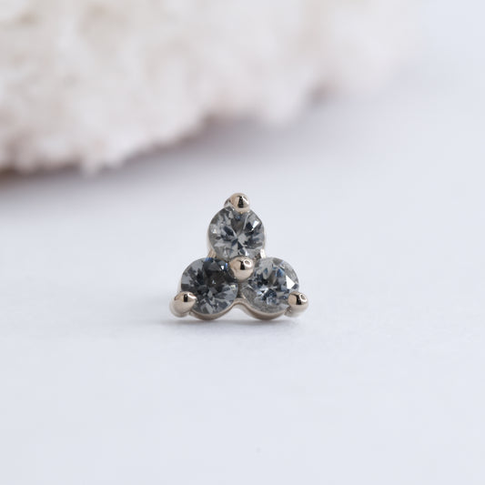 2mm Trinity End - Grey Spinel - Pressure Fit End Only-Gold - Alchemy - Gem Ends - Pressure Fit - Trinity - Rose Gold-Alchemy Adornment-White Gold-