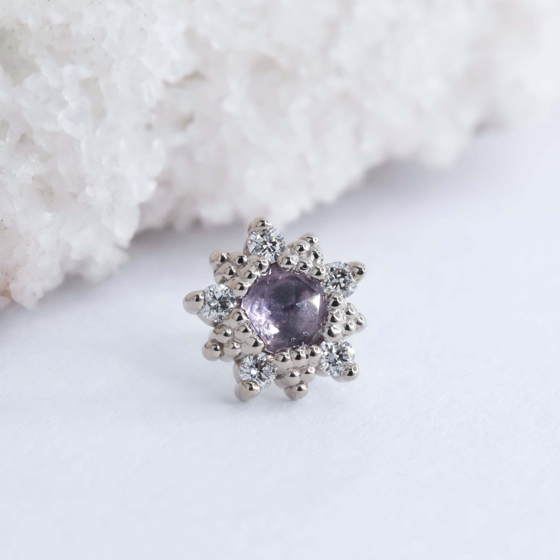 Wren End - Rose Cut Lavender Amethyst & Diamonds - Pressure Fit End Only-body jewelry-Alchemy Adornment-