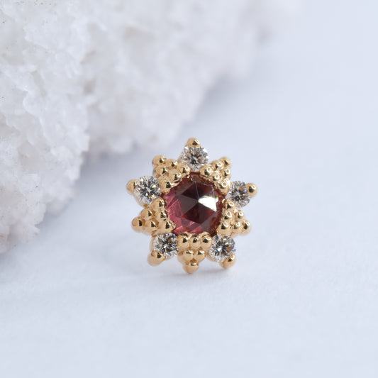 Wren End - Rose Cut Rhodolite Garnet & Diamonds - Pressure Fit End Only-body jewelry-Alchemy Adornment-