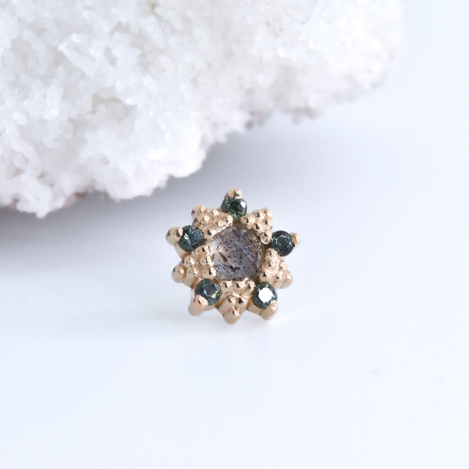 Wren End - Rose Cut Labradorite/Teal Grey Sapphire - Pressure Fit End Only-Gold - Alchemy - Gem Ends - Pressure Fit - Wren - Yellow Gold-Alchemy Adornment-