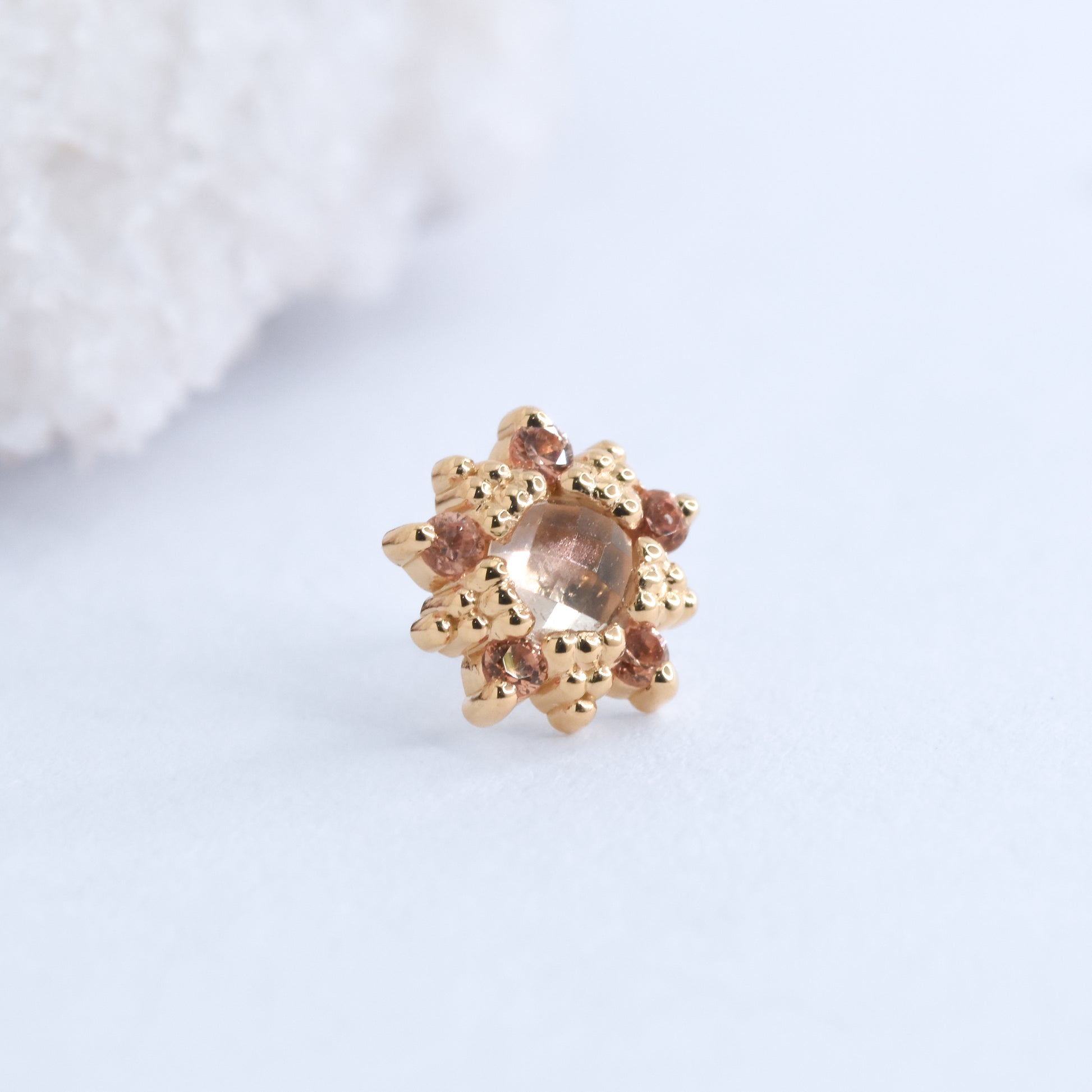 Wren End - Rose Cut Oregon Sunstone & Padparadscha Sapphires - Pressure Fit End Only-body jewelry-Alchemy Adornment-