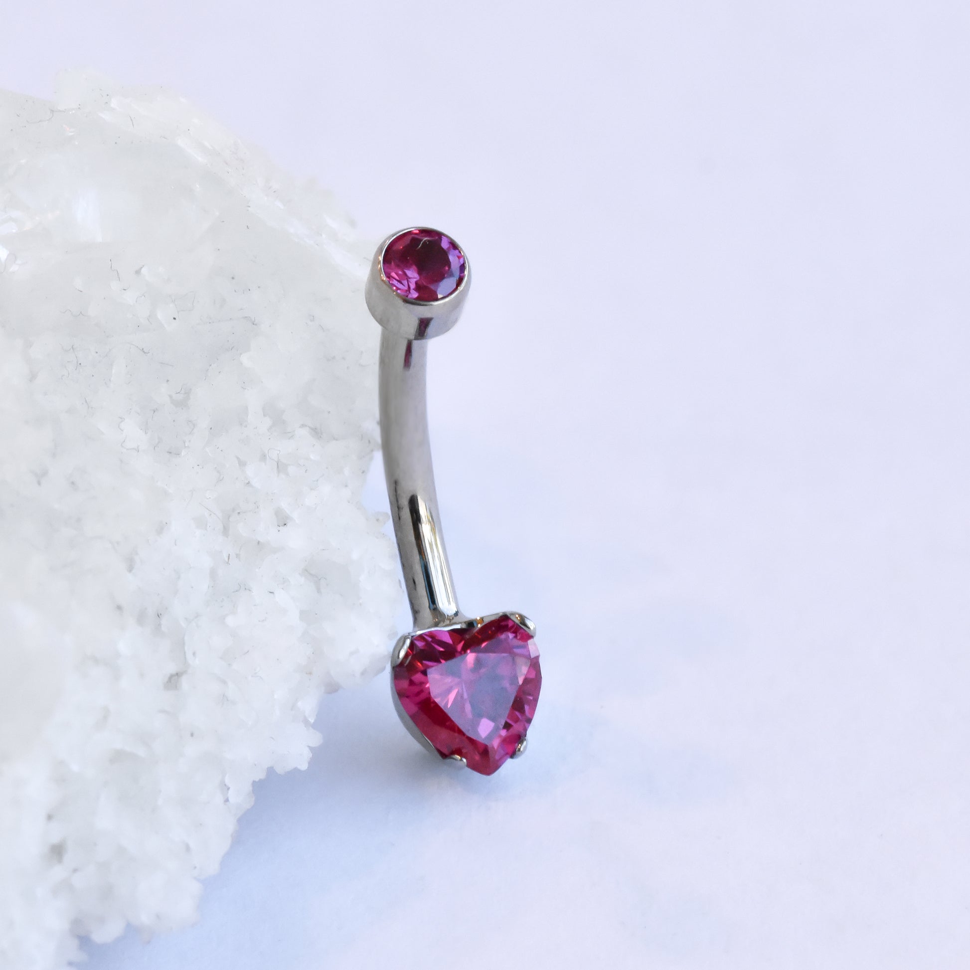 Heart Navel Curve - Ruby CZ-Steel& - Titanium - Curved Shafts - Navel Curves - Heart Curves - 7& - 16"-Anatometal-3/8"-