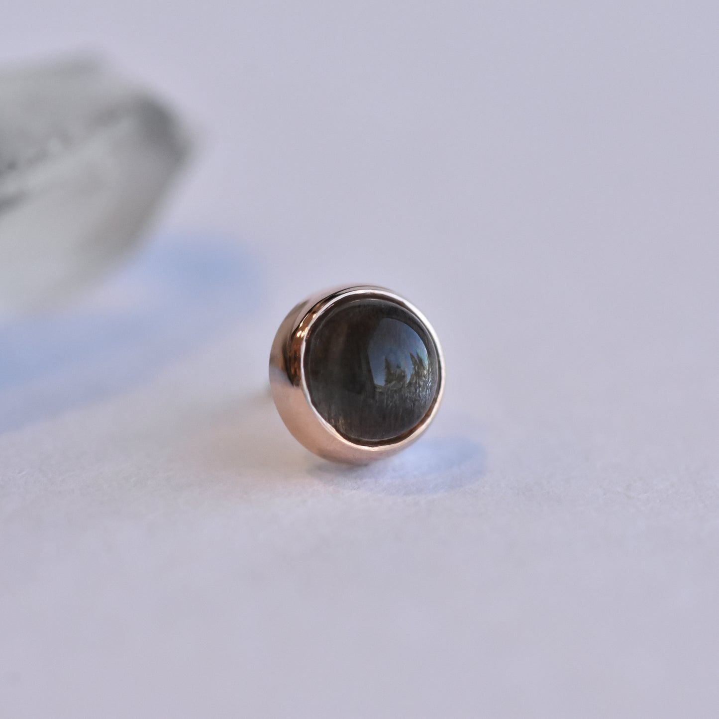 4mm Bezel - Black Moonstone - Pressure Fit End Only-body jewelry-Alchemy Adornment-Rose-