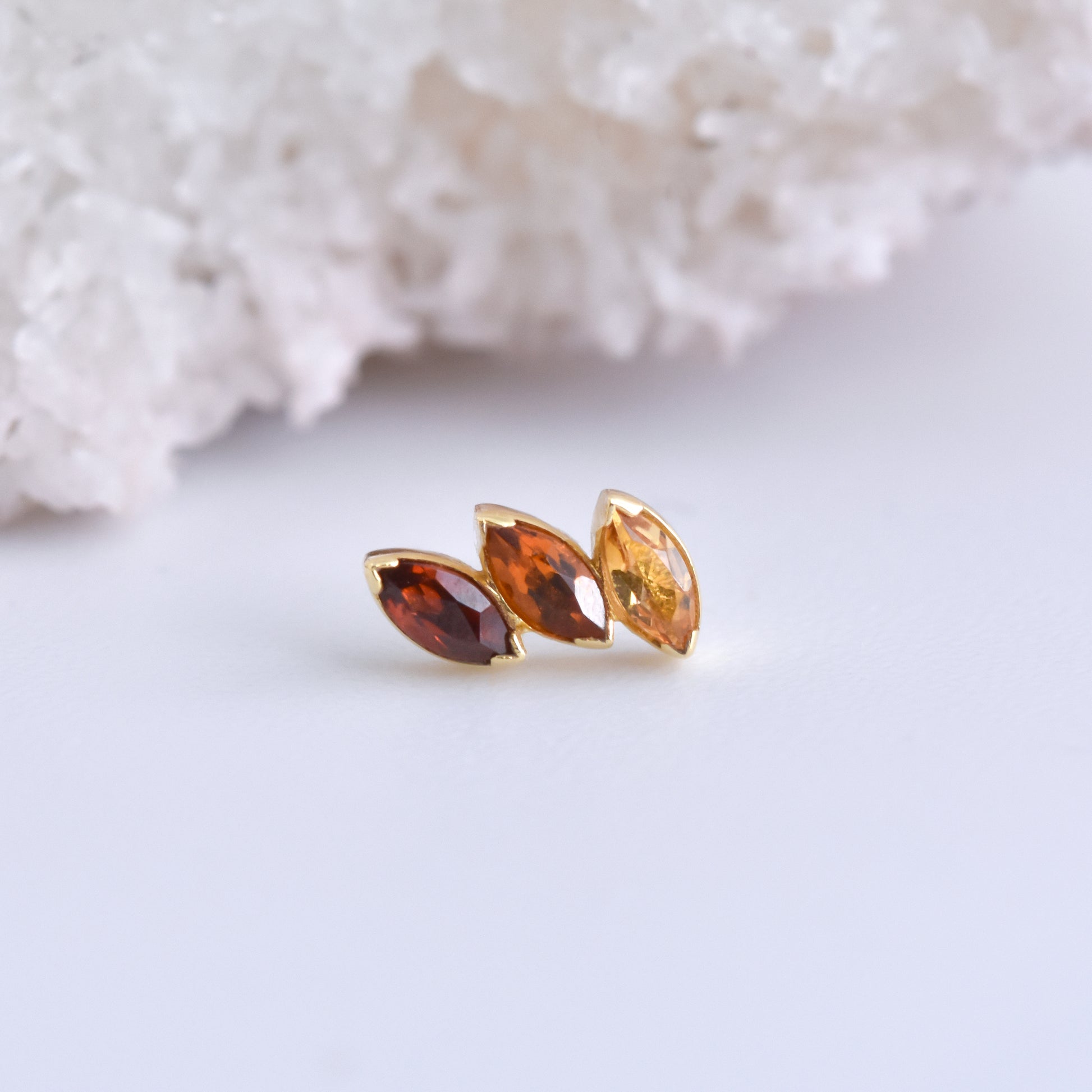 3 Gem Fanfare End - Garnet/Citrine/Yellow Topaz - Pressure Fit End Only-body jewelry-Anatometal-