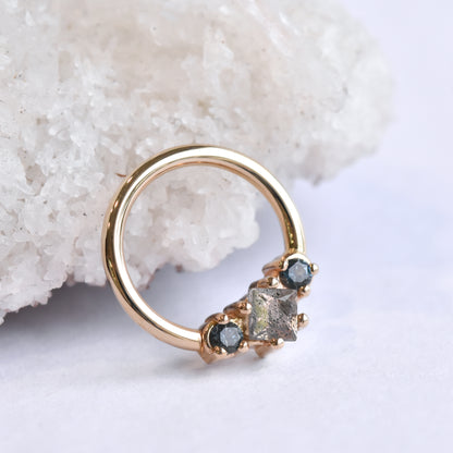 Ceri Ring - Genuine Labradorite/Teal Grey Sapphires-body jewelry-alchemy adornment-Yellow Gold-