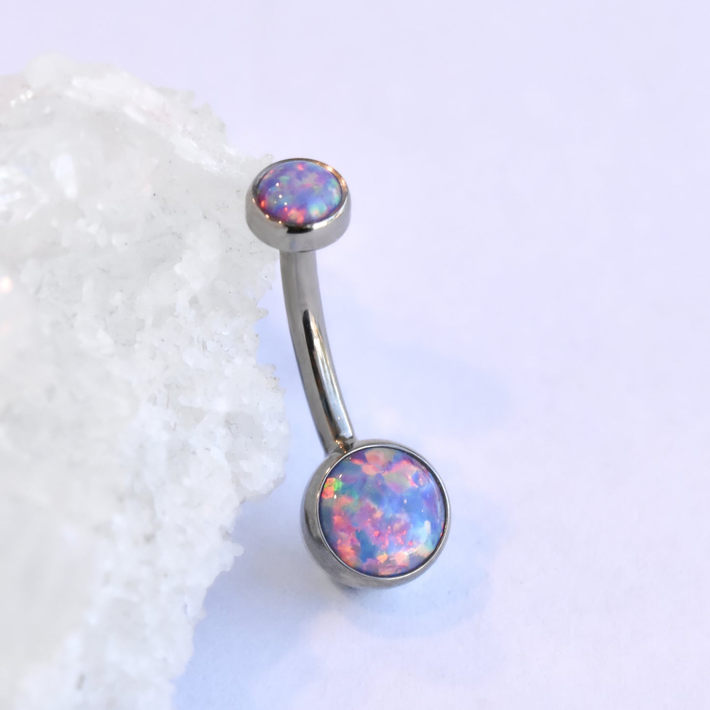 Bezel Set Navel Curve - Lavender Opal-SteelTitanium - Curved Shafts - Navel Curves - BezelBall-Set Curves - 716"-Anatometal-1/4"-