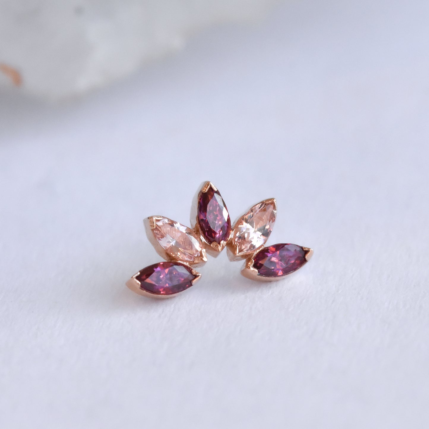 5 Gem Mini Marquise Fan - Dusty Morganite/Red CZ - Pressure Fit End Only-body jewelry-Anatometal-