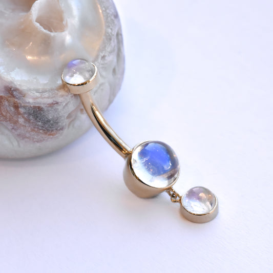 Gold Navel Curve Dangle - Genuine Moonstone-body jewelry-Anatometal-