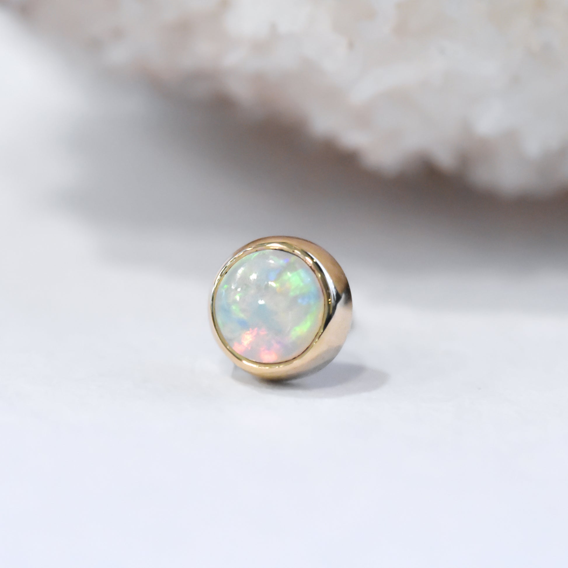Bezel End - Genuine Australian Opal - Pressure Fit End Only-body jewelry-Alchemy Adornment-White gold-