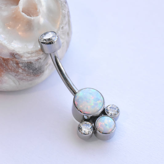 Navel Curve Cluster - Cubic Zirconia/White Opal-body jewelry-Anatometal-