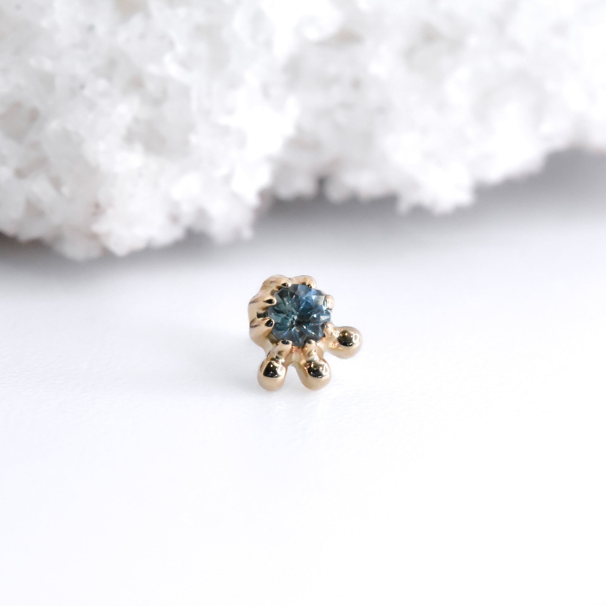 Beaded Atomic End - Blue Topaz - Pressure Fit End Only-Gold - Sacred Symbols - Yellow Gold-Sacred Symbols-