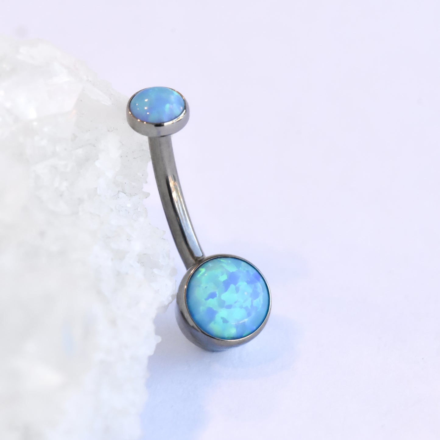 Bezel Set Navel Curve - Sky Blue Opal-body jewelry-Anatometal-5/16"-