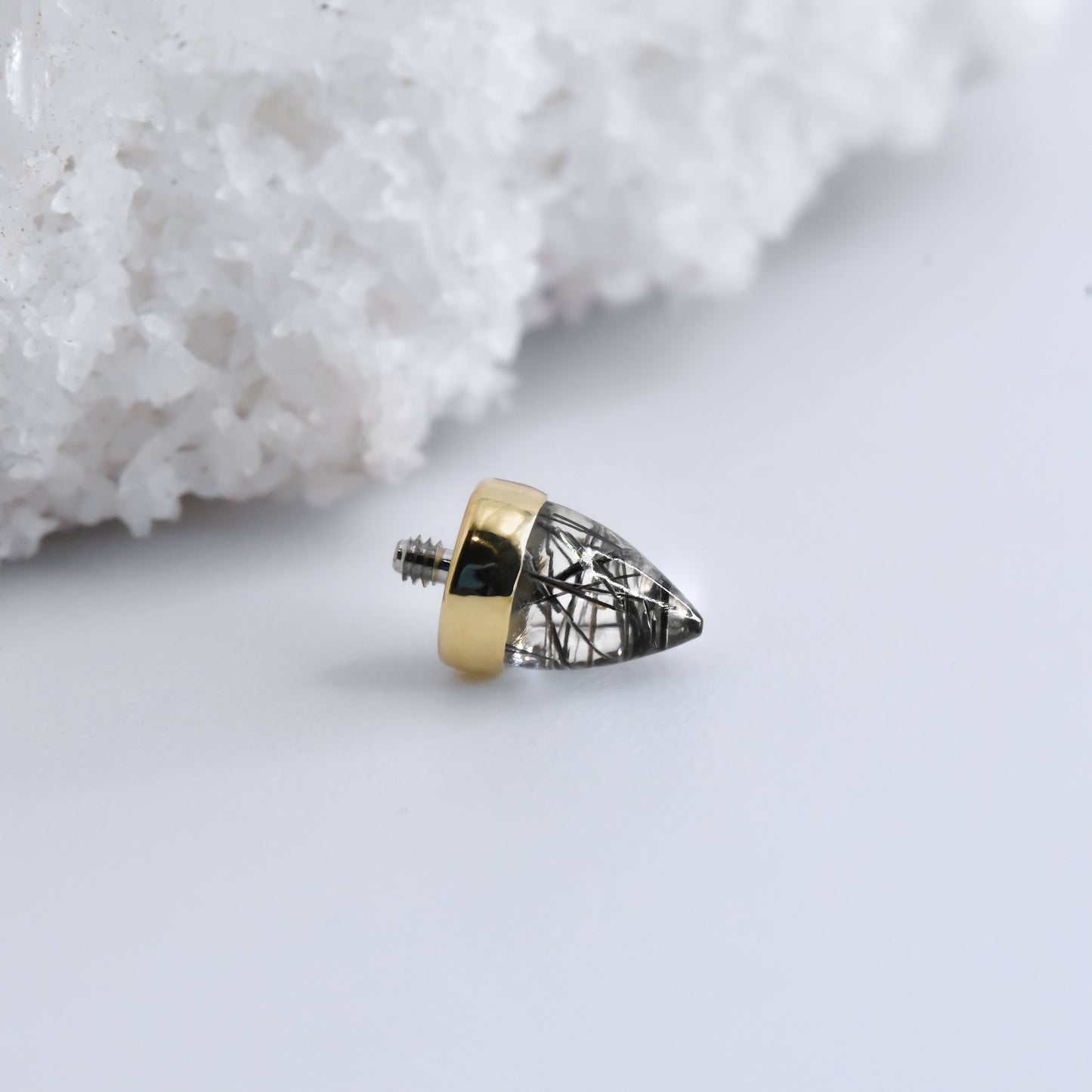 Bullet Cut Bezel End - Genuine Tourmalated Quartz - Threaded End Only-Gold - Anatometal - Ends - Gemmed Ends - Threaded - Yellow Gold-Anatometal-