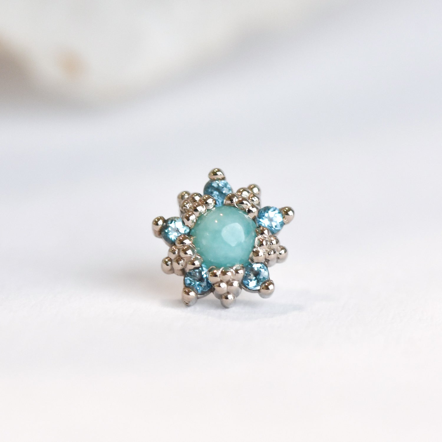 Wren End - Genuine Amazonite & Ice Blue Topaz - Pressure Fit End Only-body jewelry-Alchemy Adornment-