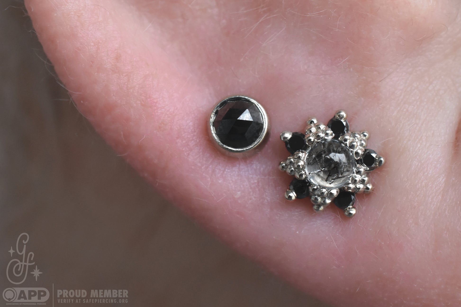 3mm Wren - Tourmalated Quartz/Black Diamonds - Pressure Fit End Only-body jewelry-Alchemy Adornment-