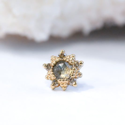 Wren End - Rose Cut Labradorite & Champagne Diamonds - Pressure Fit End Only-body jewelry-Alchemy Adornment-