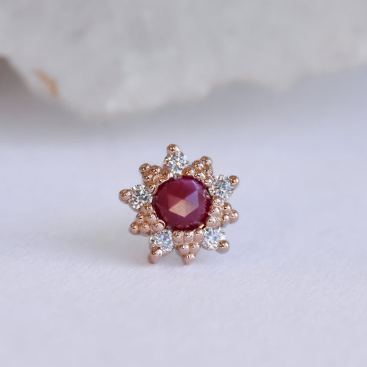 Wren End - Rose Cut Ruby & Diamonds - Pressure Fit End Only-body jewelry-Alchemy Adornment-