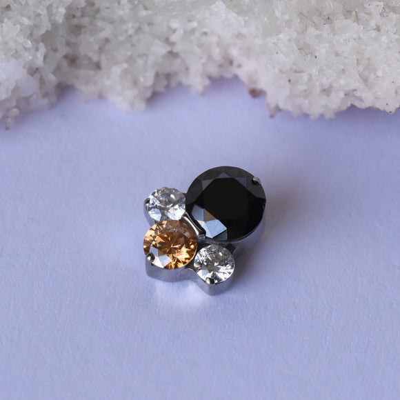 4 Gem Cluster - Black, Champagne, Clear CZ - Threaded End Only