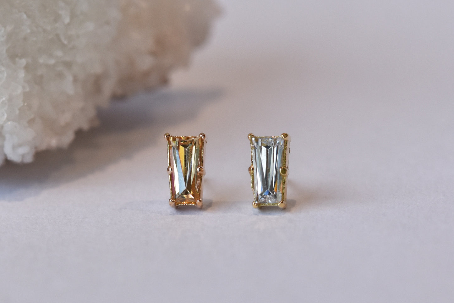 Baguette End - Pressure Fit End Only-body jewelry-Anatometal-Yellow Gold/Clear CZ-