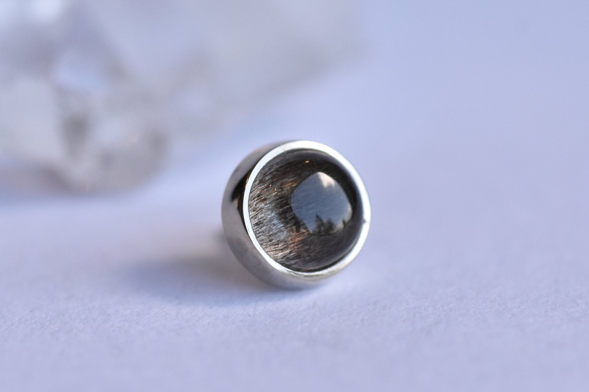 4mm Bezel - Black Moonstone - Pressure Fit End Only-body jewelry-Alchemy Adornment-White-