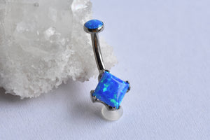 Titanium Princess Cut Navel Curve -  Capri Blue Opal
