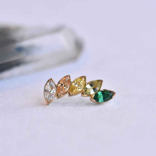 5 Gem Fanfare End - Green Ombre CZs - Pressure Fit End Only-body jewelry-Anatometal-Right-