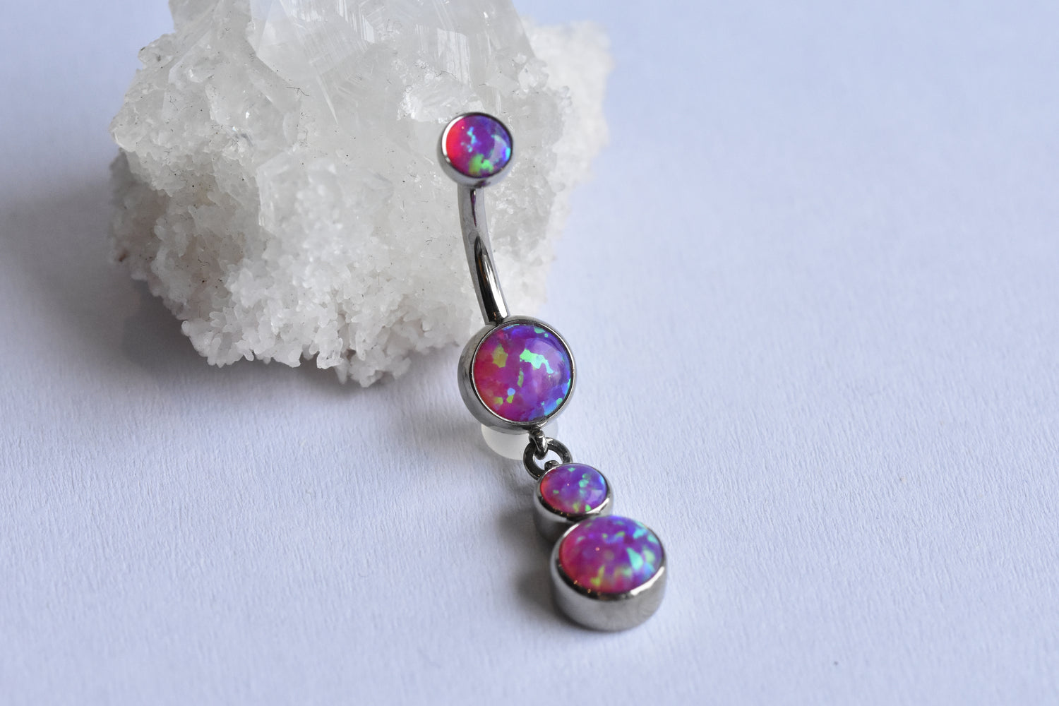 Bezel Set Navel Curve Dangle - Magenta Opal-body jewelry-Industrial Strength-3/8-