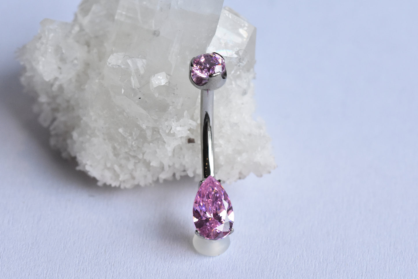 Titanium Pear Set Navel Curve - Pink CZ-body jewelry-tattoopiercer-5/16-