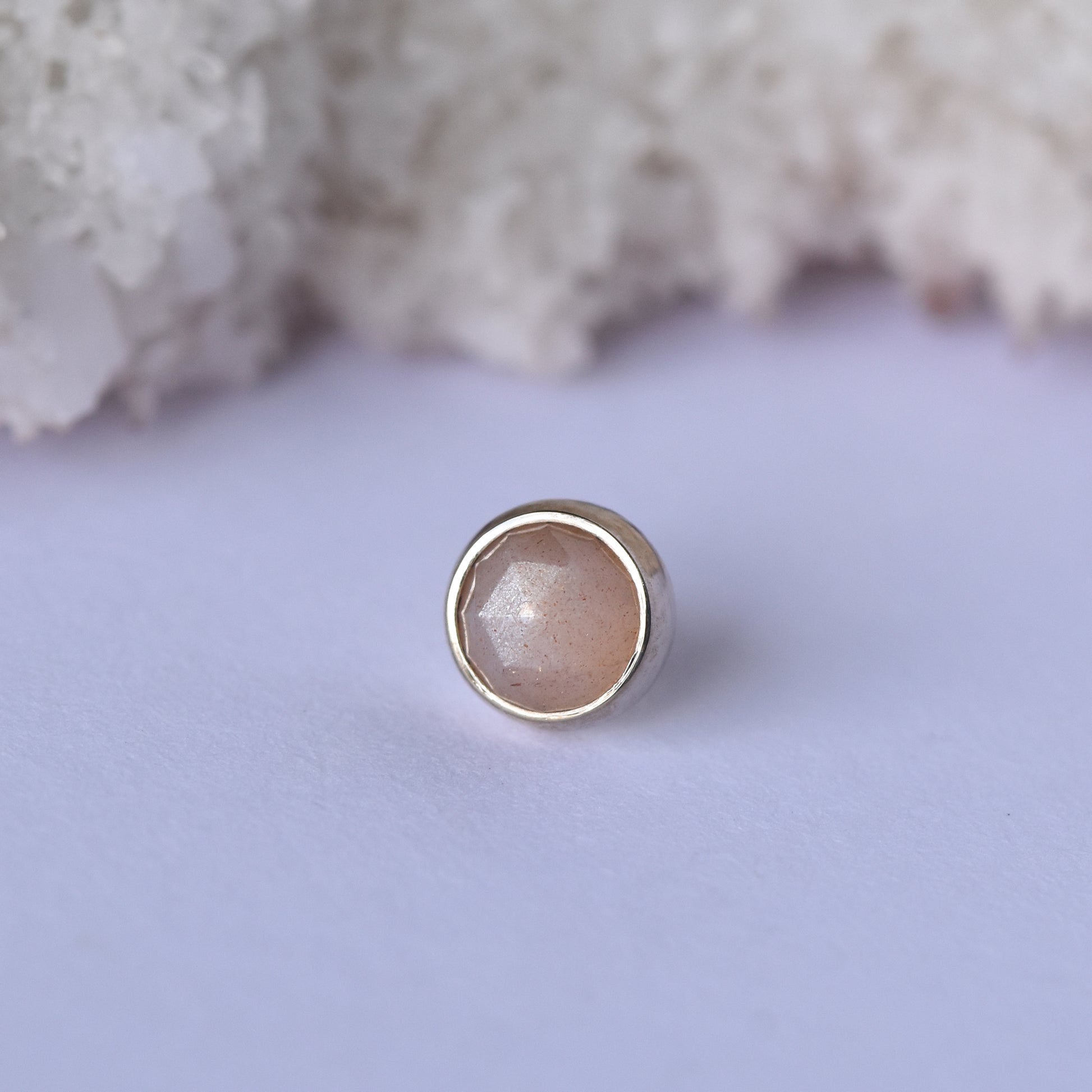 Bezel End - Rose Cut Peach Moonstone - Pressure Fit End Only-body jewelry-Alchemy Adornment-