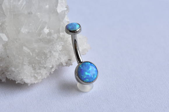Titanium Bezel Set Navel Curve -  Sky Blue Opal